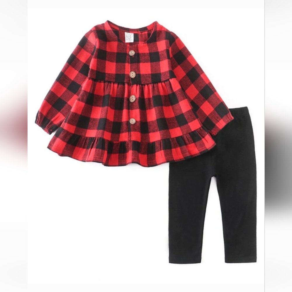 Black and Red Buffalo Plaid Pants Set for Girls NWOT